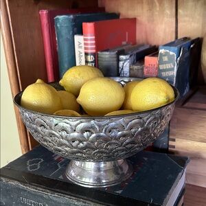 VINTAGE Hammered Metal Pedestal Bowl